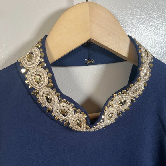 Lilly Pulitzer Brandi Shift Dress Size 12 Navy Blue Beaded Collar Cutout Event - Picture 5 of 12